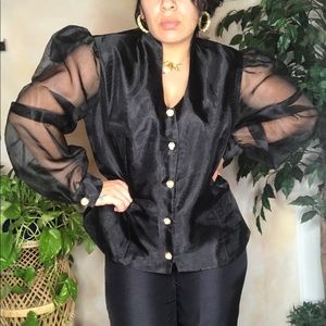 Vintage Star Dance Black Button Down Blouse